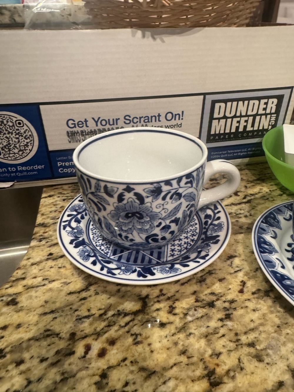 Source Unknown Blue and White Floral Porcelain Teacup with Saucer